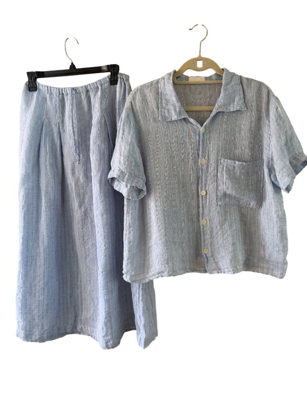 CP Shades Womens Textured Woven Two-piece Skirt Set Size M Blue Relaxed Casual